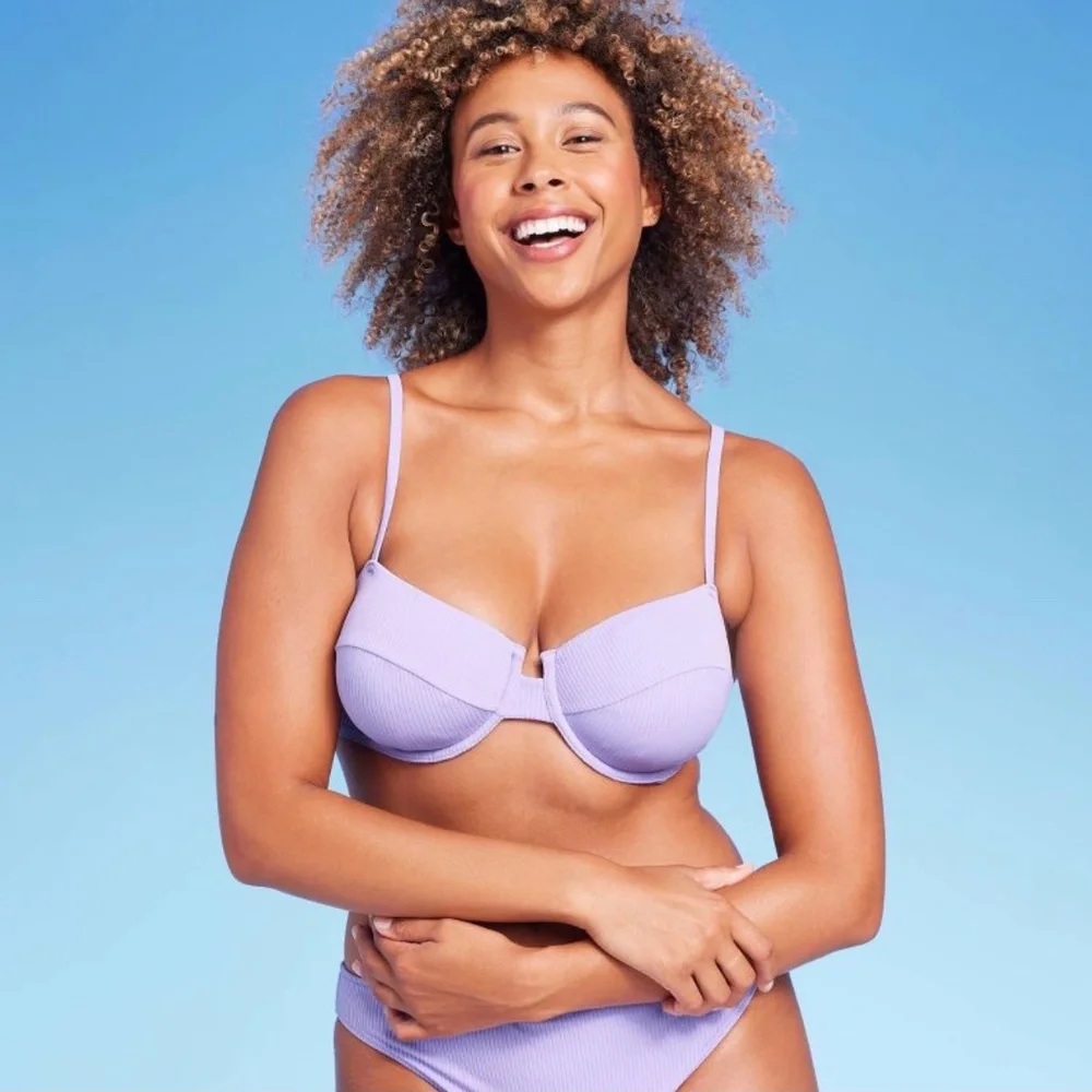 SHADE & SHORE WOMENS RIBBED BIKINI SWIM TOP LAVENDER